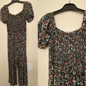 Stitch & Pine floral print smocked lightweight summer 
Jumpsuit wide leg L 14